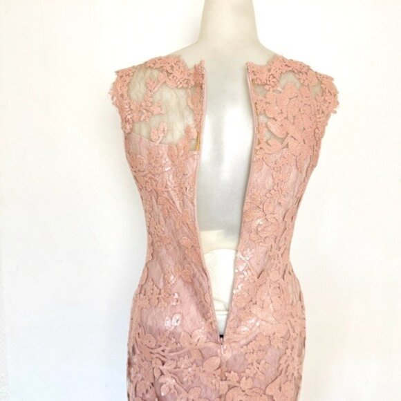 Tadashi Shoji Mauve Pink Lace/Sequin Sheath Dress Size 0 P - Picture 6 of 12